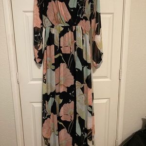 Lulus Wondrous Water Lilies Black Floral Maxi.